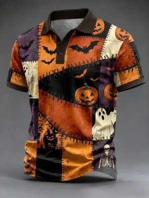 Halloween Spooky Graphic Polo Shirt Halloween Apparel Holiday Gifts For Father