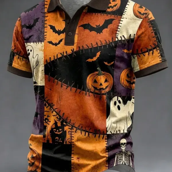 Halloween Spooky Graphic Polo Shirt Halloween Apparel Holiday Gifts For Father
