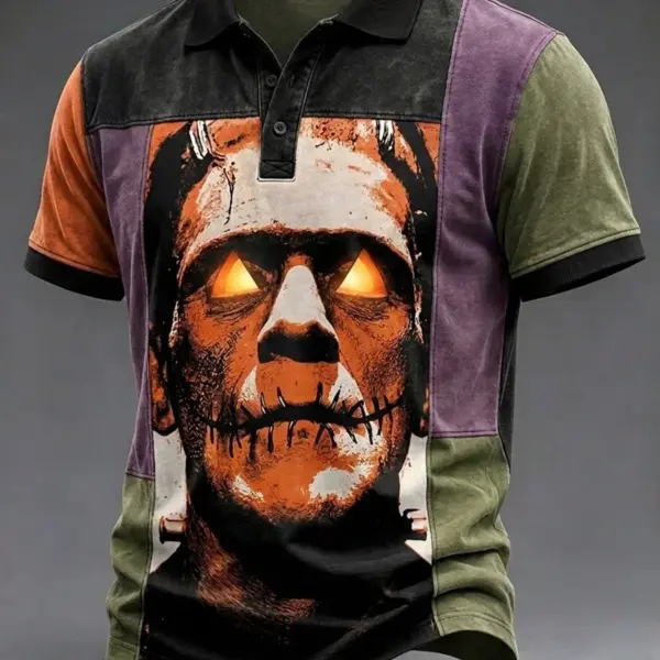 Haunted Frankenstein Halloween Graphic Polo Shirt Holiday Apparel Halloween Gift For Him