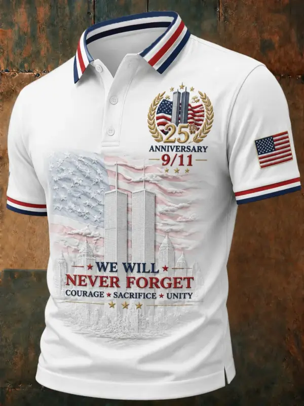 9 11 25th Anniversary Never Forget Polo Shirt Patriot Day Clothing Patriotic Gift For Him