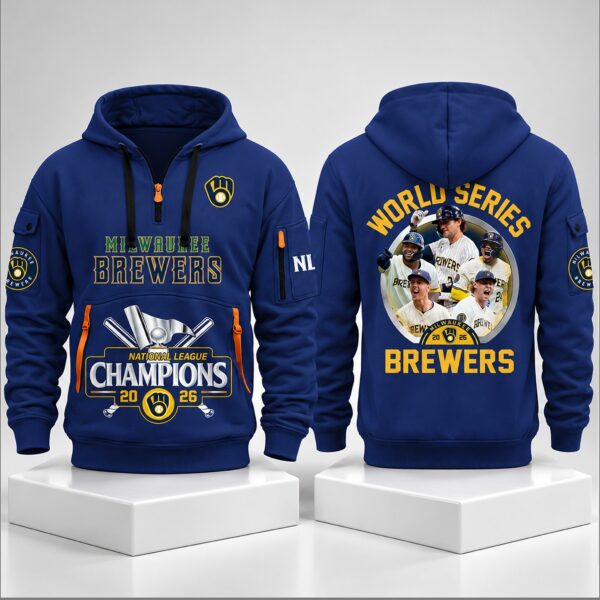 Milwaukee Brewers Merch 2026 NLCS National League Champions Half Zip Hoodie Milwaukee Brewers Apparel