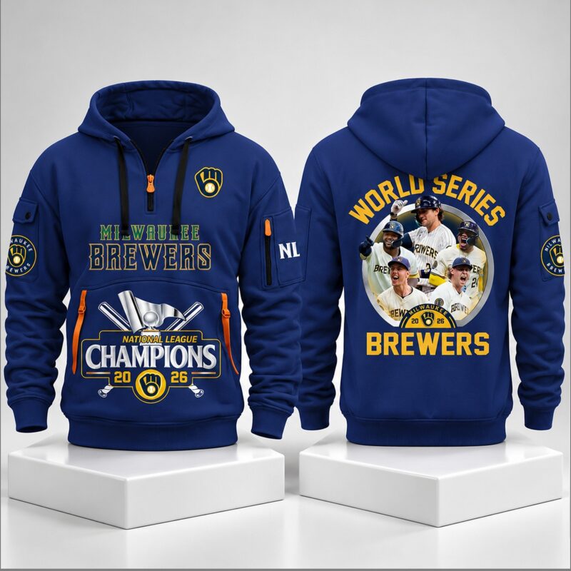 Milwaukee Brewers Merch 2026 NLCS National League Champions Half Zip Hoodie Milwaukee Brewers Apparel