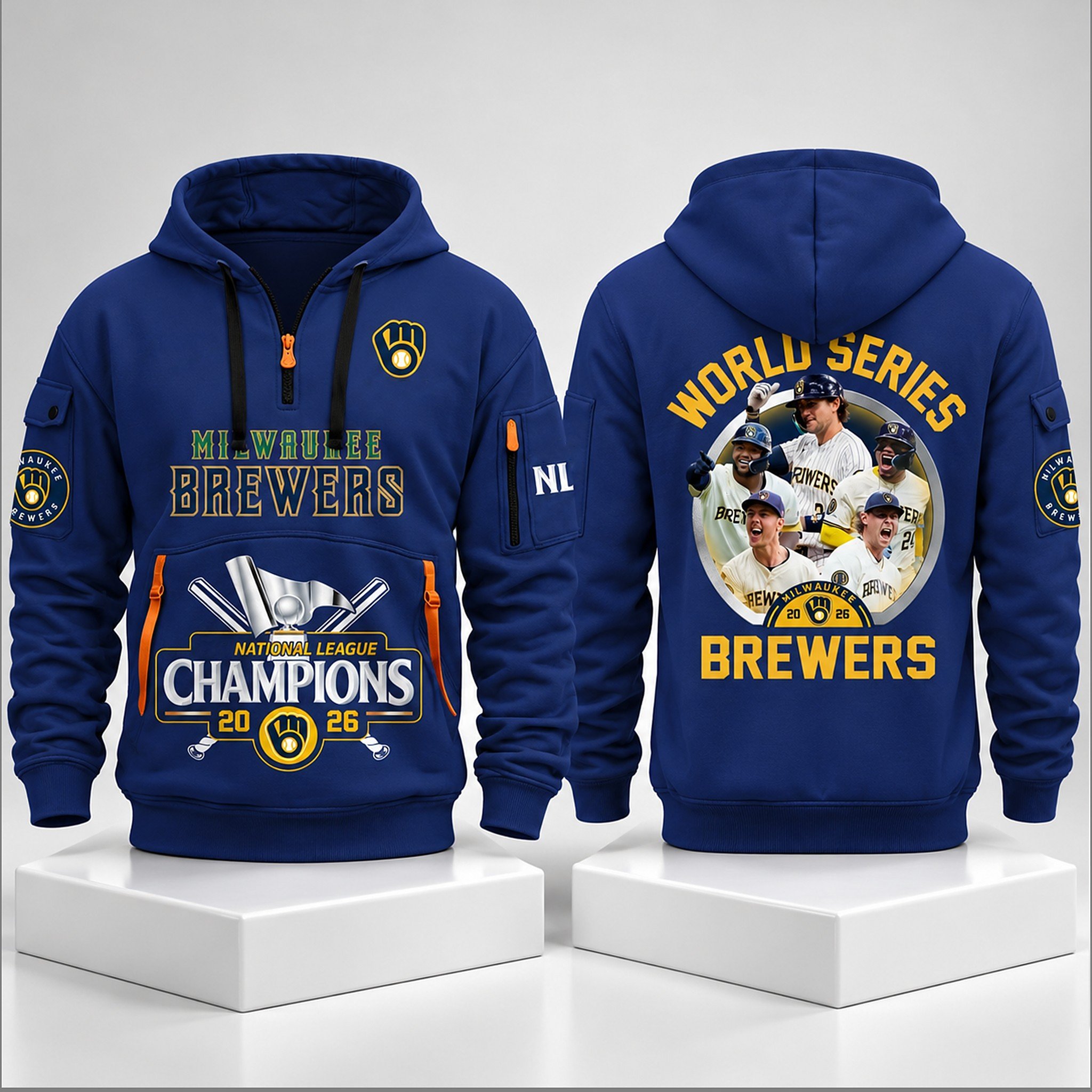 Milwaukee Brewers Merch 2026 NLCS National League Champions Half Zip Hoodie Milwaukee Brewers Apparel