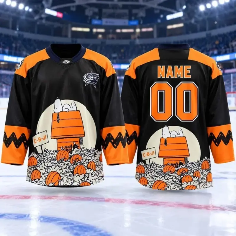 Custom Columbus Blue Jackets Peanuts Snoopy 2026 Halloween Jersey Columbus Blue Jackets Apparel
