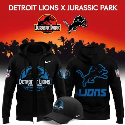 Detroit Lions Merch Jurassic Park Zip Hoodie Detroit Lions Apparel Best Fan Gifts