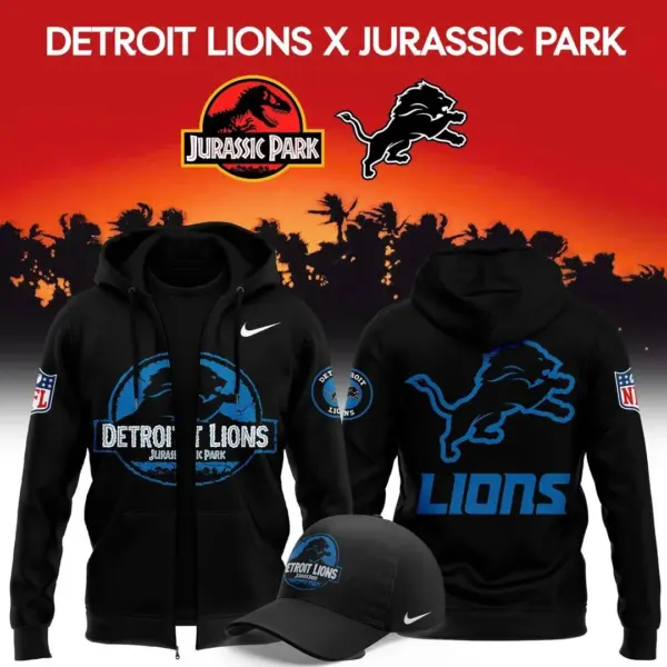 Detroit Lions Merch Jurassic Park Zip Hoodie Detroit Lions Apparel Best Fan Gifts