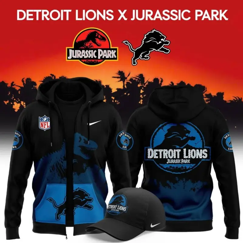 Detroit Lions Jurassic Park Zip Hoodie Detroit Lions Apparel Presents For One Pride