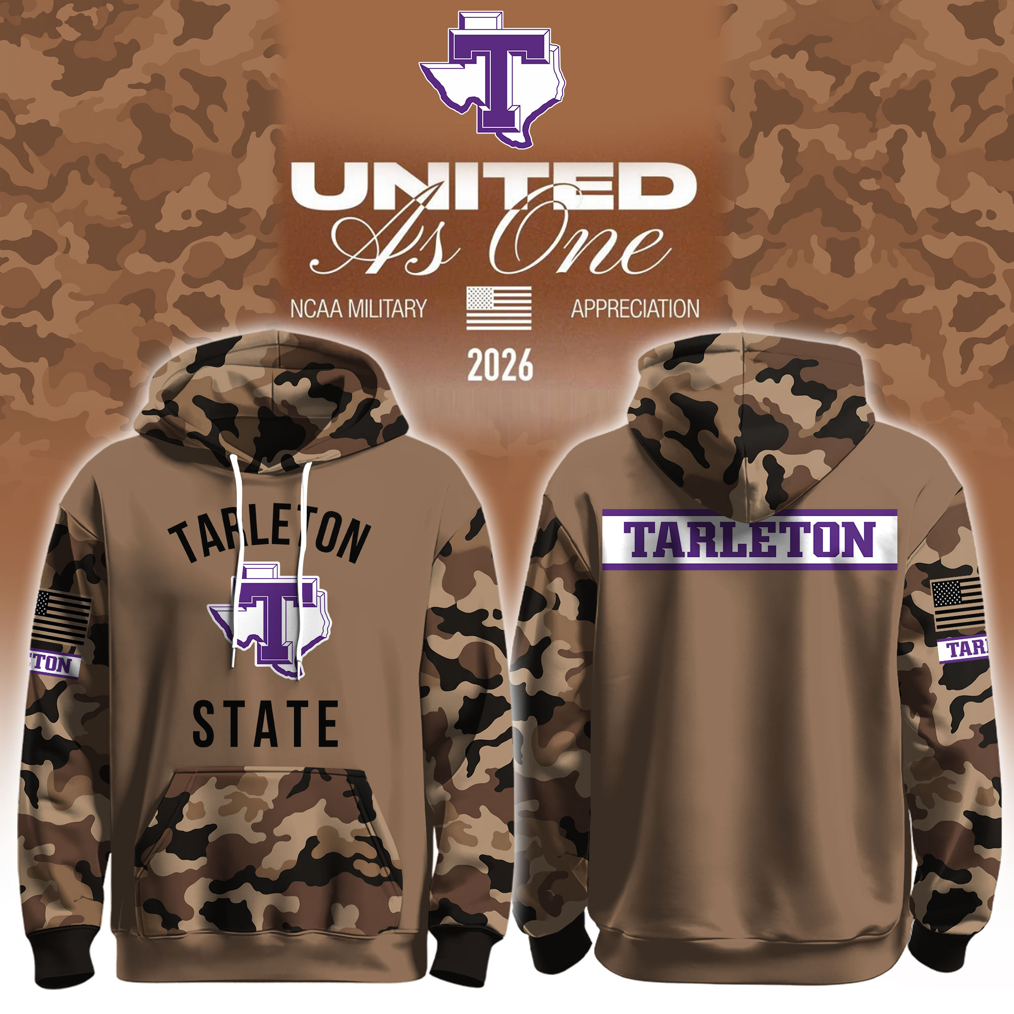 Tarleton State Texans X 2026 Military Appreciation Hoodie Tarleton State Texans Apparel Fan Gifts