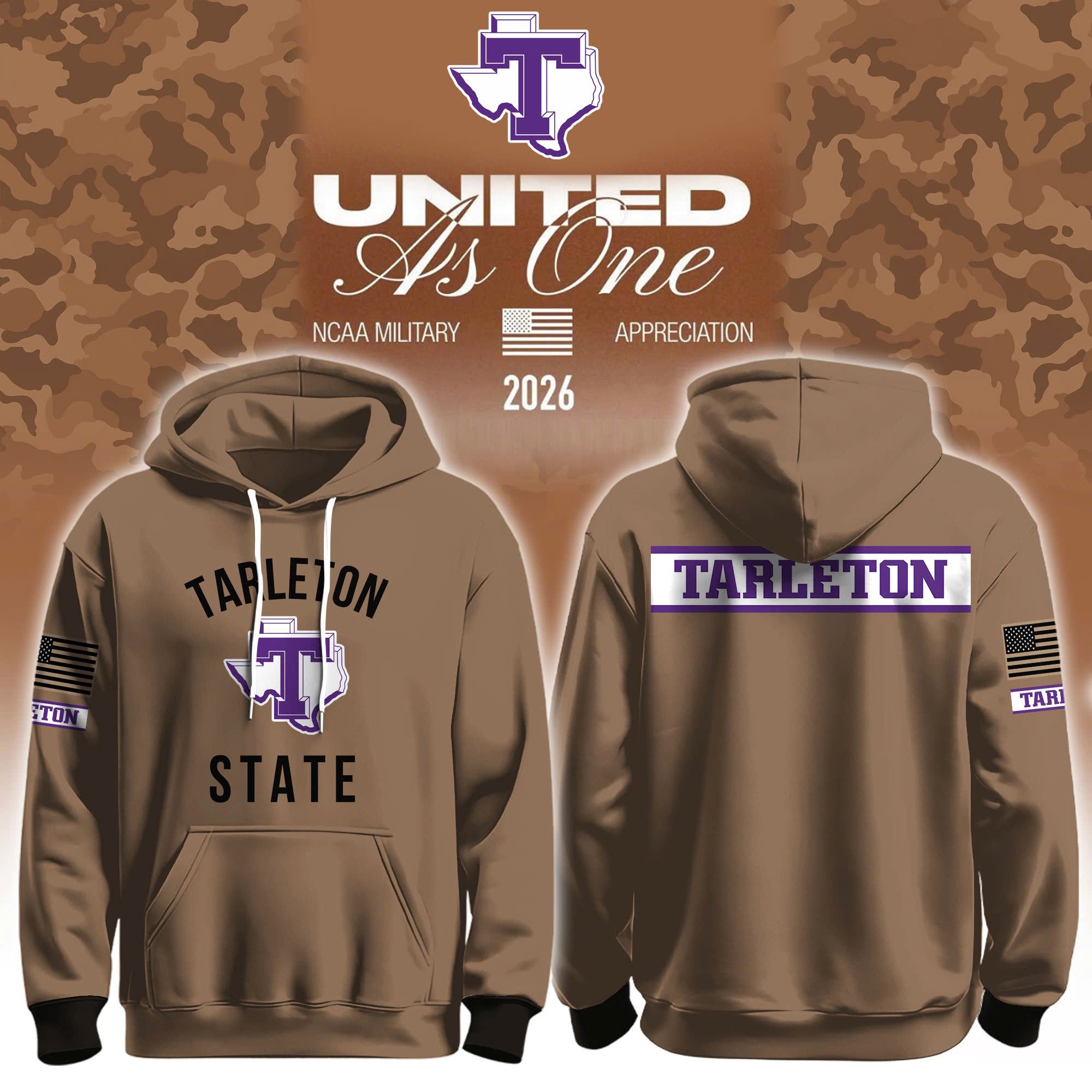 Tarleton State Texans X 2026 Military Appreciation Hoodie Tarleton State Texans Apparel Football Fan Gift
