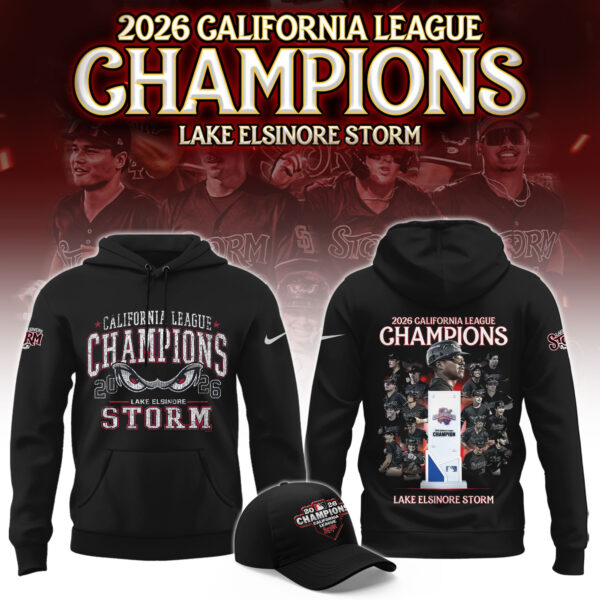 Lake Elsinore Storm Merch 2026 California League Champions Hoodie Lake Elsinore Storm Apparel