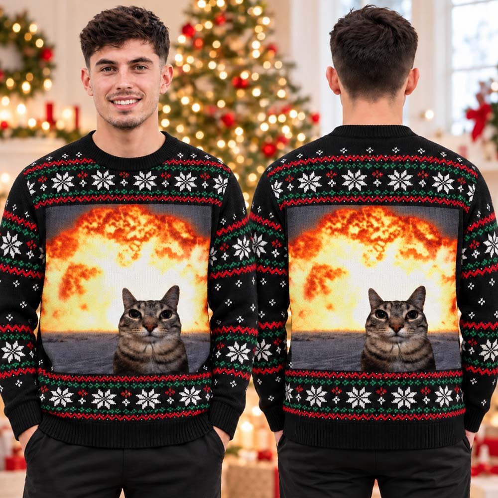 Funny Explosion Cat Meme Black Ugly Christmas Sweater Xmas Clothing Meme Lover Christmas Gifts