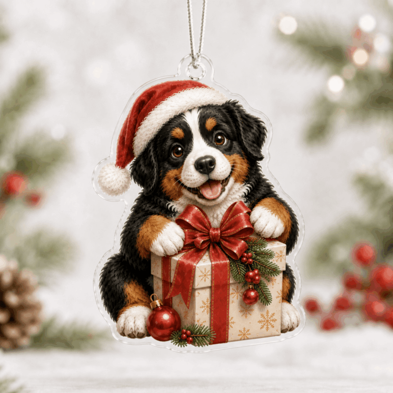 Present Bernese Mountain Dog Acrylic Ornament Christmas Indoor Decorations Gift Idea