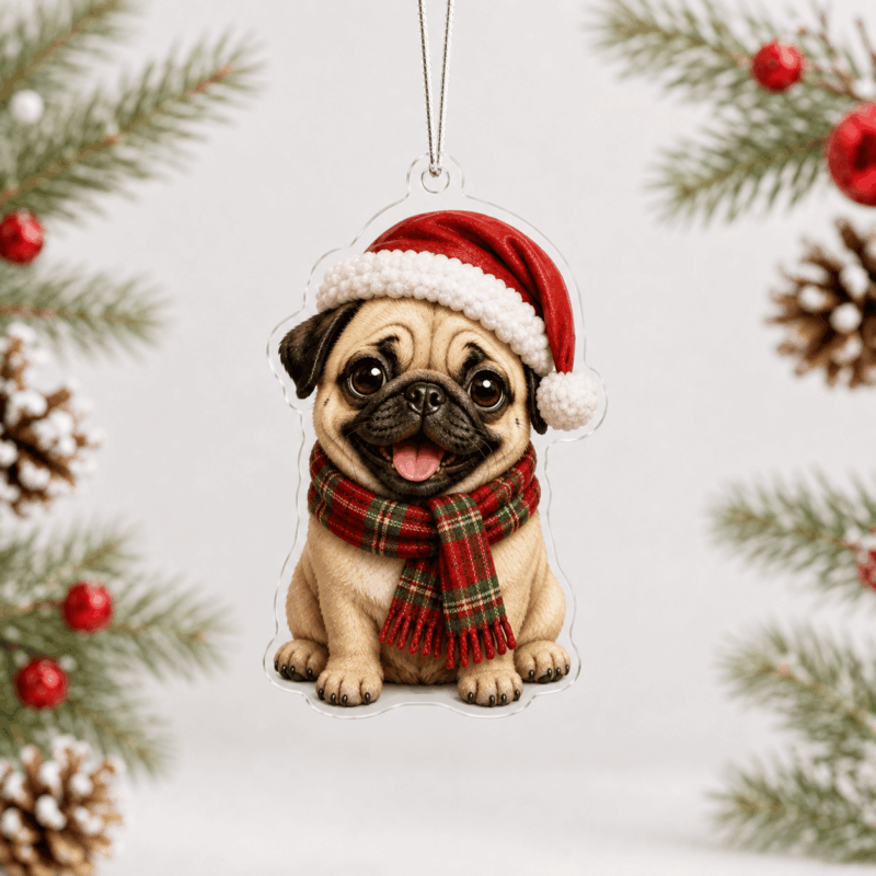 Santa Pug Christmas Acrylic Ornament Cute Holiday Tree Decor Mom Gift