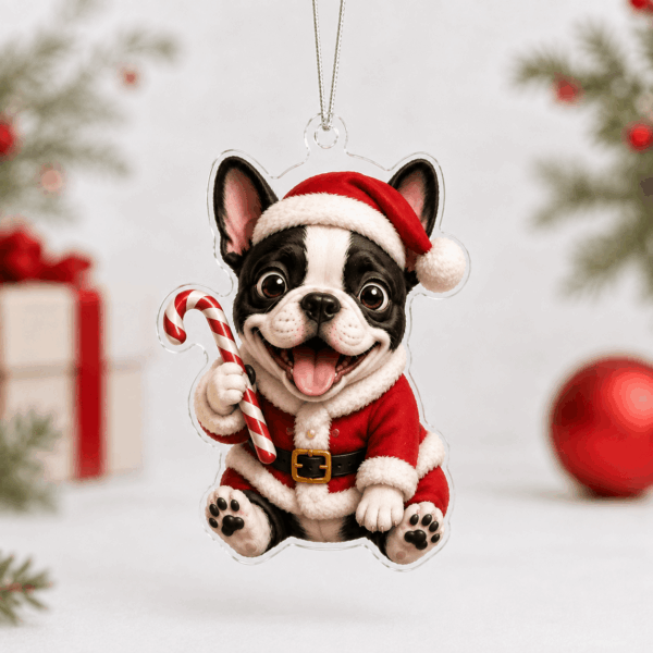 Santa French Bulldog Christmas Acrylic Ornament Xmas Tree Decor Dog Mom Gift