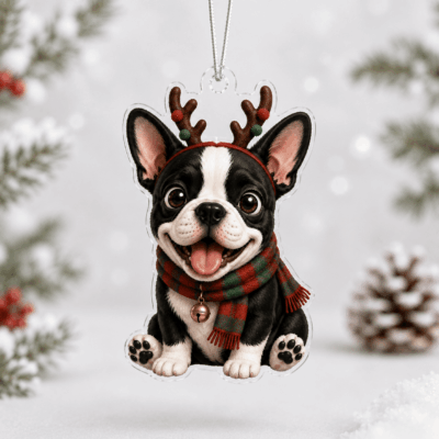 Raindeer French Bulldog Christmas Acrylic Ornament Xmas Tree Decor Dog Lover Gift