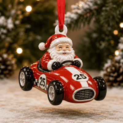 Santa Loves to Race Acrylic Ornament Indoor Christmas Tree Decor Friend Gift
