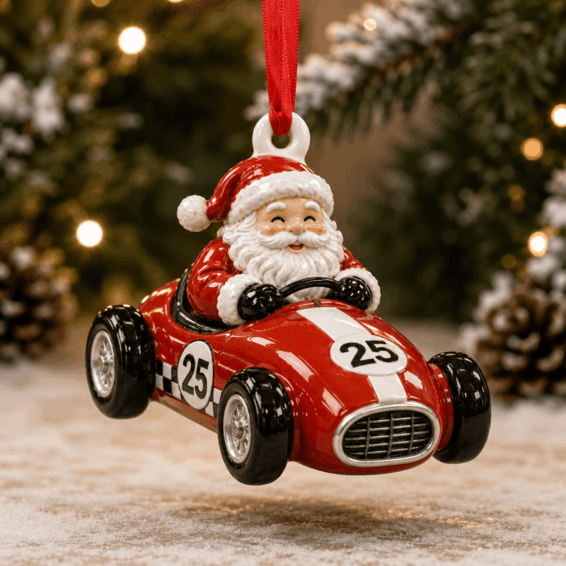 Santa Loves to Race Acrylic Ornament Indoor Christmas Tree Decor Friend Gift