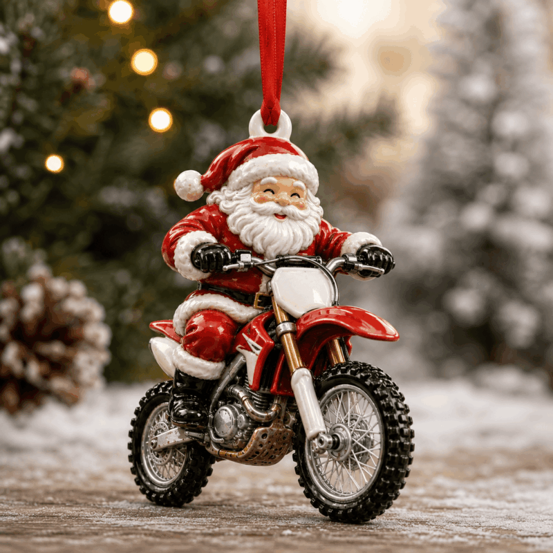 Santa Rides Motorbike Acrylic Ornament Christmas Tree Decoration Xmas Gift