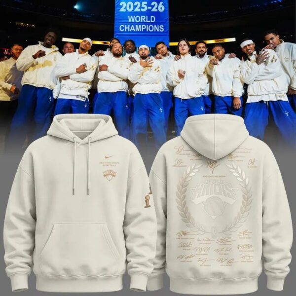 Knicks Merch Nike 2026 NBA Finals Champions Standard Issue Cream Hoodie Signature Apparel