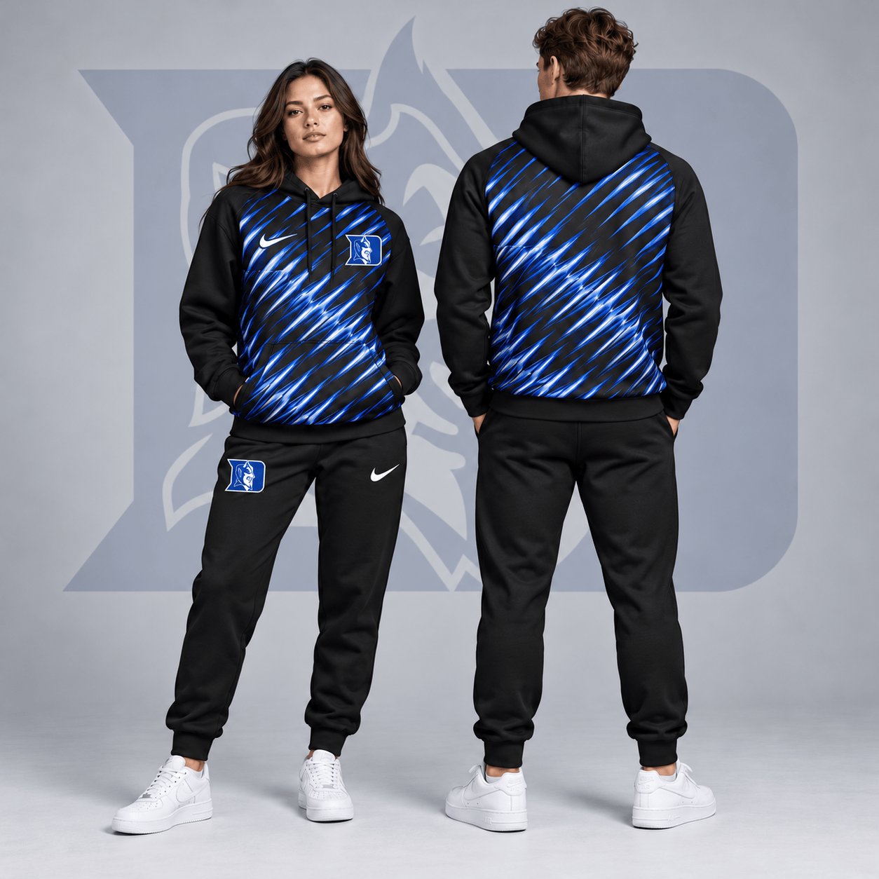 Duke Blue Devils Merch Velocity Streak Hoodie And Sweatpants Sets Gift For Football Fans